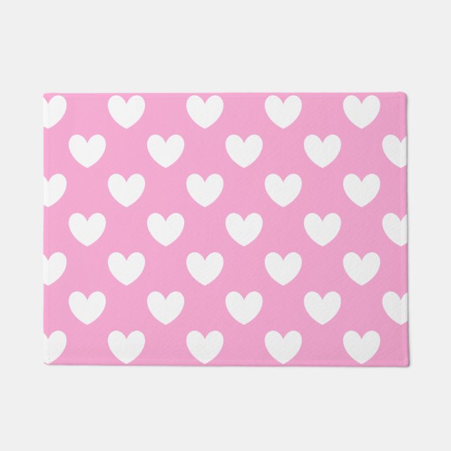 Tapete Corações brancos de polca no algodão doce rosa (Frente)