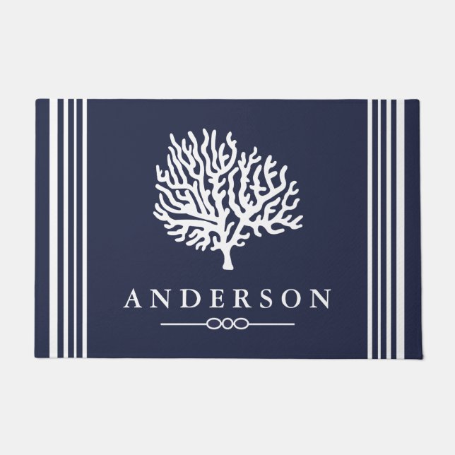 Tapete Coral Branco Elegante Náutico| Personalizado (Frente)