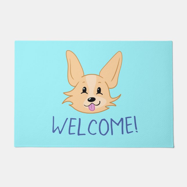 Tapete Corgi Bonito Rosto Bem-Vindo Mat (Frente)