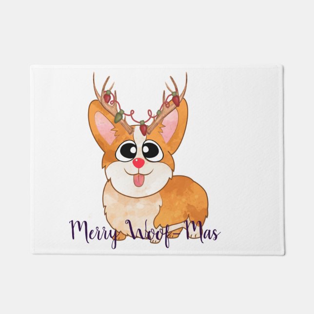 Tapete Corgi, Cachorro de Natal, Cartoon Engraçado (Frente)