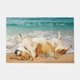 Tapete Corgi de relaxamento de Galês na praia