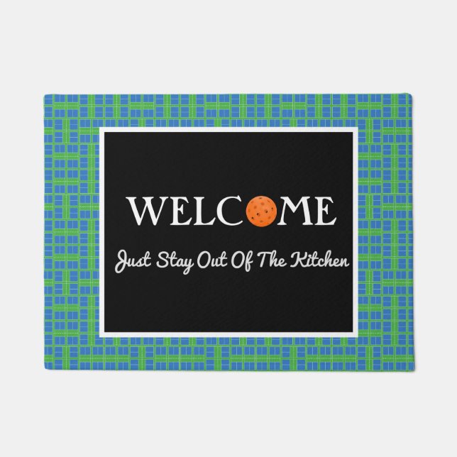 Tapete Cortes de Pickleball Azul e Verde, Bola Laranja (Frente)