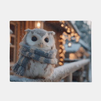 Tapete Coruja pequena e fofa vestindo cachecol de inverno
