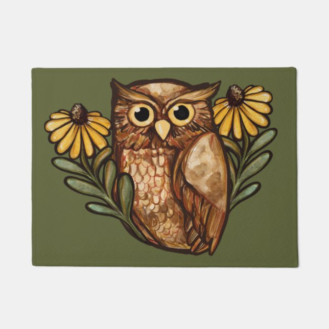 Tapete Corujas de Flores Susan Owl de Olho Negro (Frente)