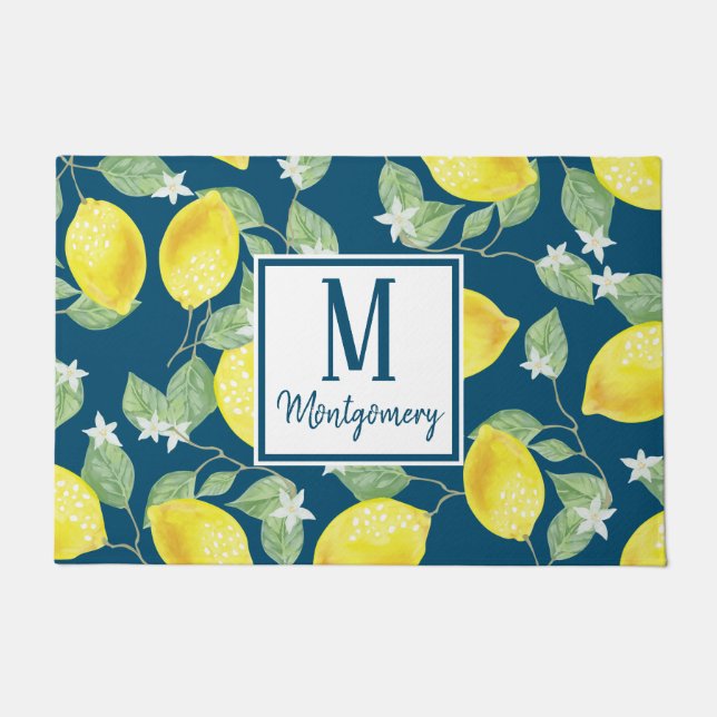 Tapete Country Chic Watercolor Lemons e Blue Family Name (Frente)