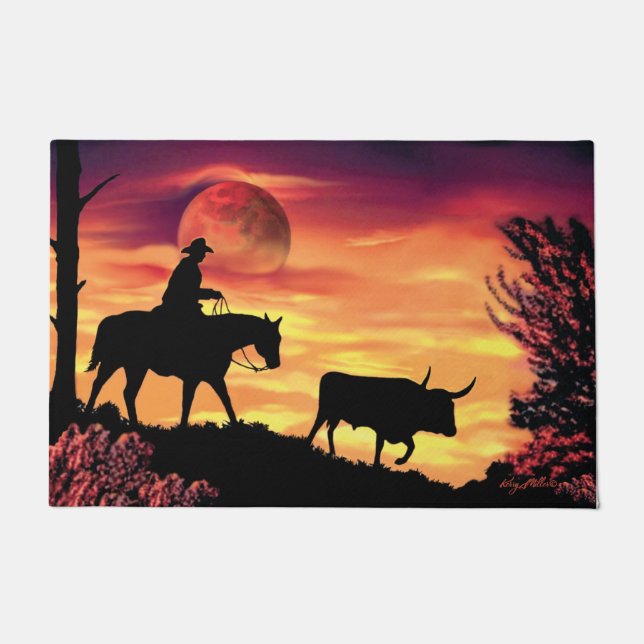 Tapete Cowboy E Longhorn Steer Doormat (Frente)
