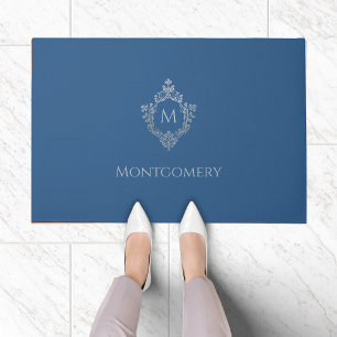 Tapete Crest Clássico Azul Monograma & Nome Vintage Elega