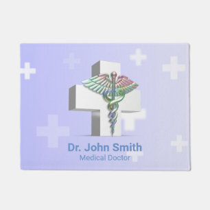 Tapete Cruz Branca de Caduceus 3D Médico Holográfico
