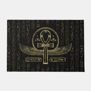 Tapete Cruz egípcia - Ankh - ouro e preto