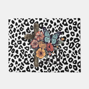 Tapete Cruz-leopardo-da-neve, flores e borboletas