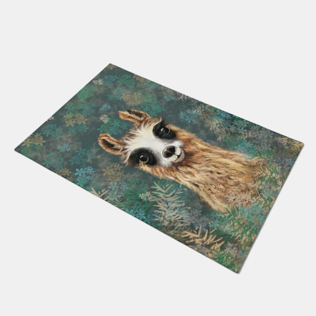 Tapete Curioso bebê Llama Doormat (Inclinado)