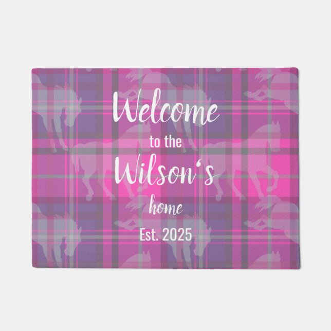 Tapete Custom Equestrian Tartan Family Welcome Coir Mat (Frente)