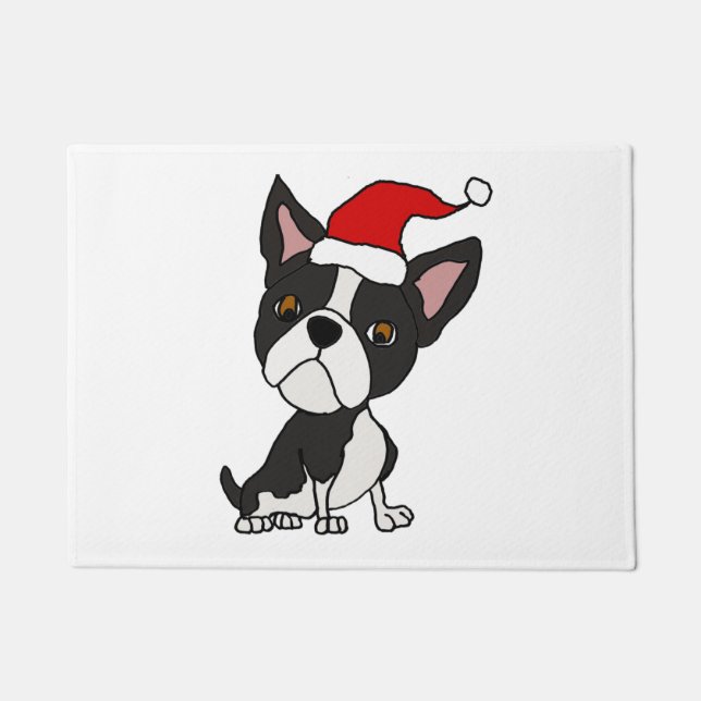 Tapete Cute Boston Terrier em Santa Hat Cartoon (Frente)