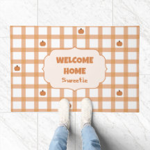 Cute Pumpkin Gingham Bem-Vindo ao Lar Querido