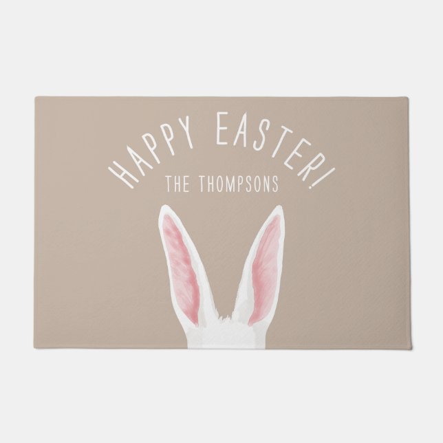 Tapete Cute White Bunny Ears On Beige Happy Easter (Frente)