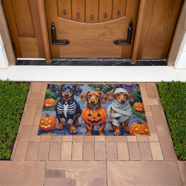 Tapete Dachshund Dogs Trick-or-Tratating in Halloween (Ar livre)
