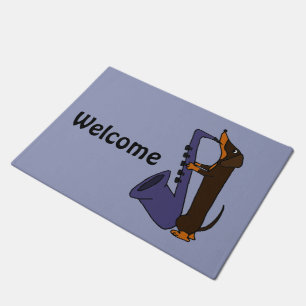 Tapete Dachshund engraçado que joga o Doormat do saxofon