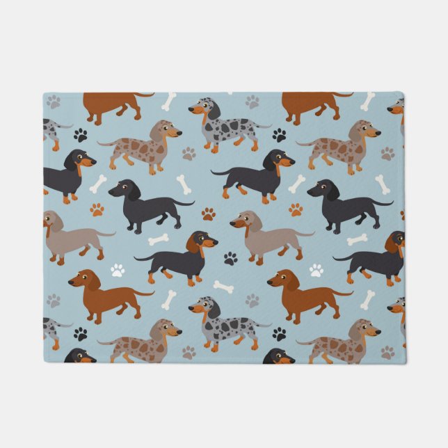Tapete Dachshund Paws e Ossos - Azul (Frente)