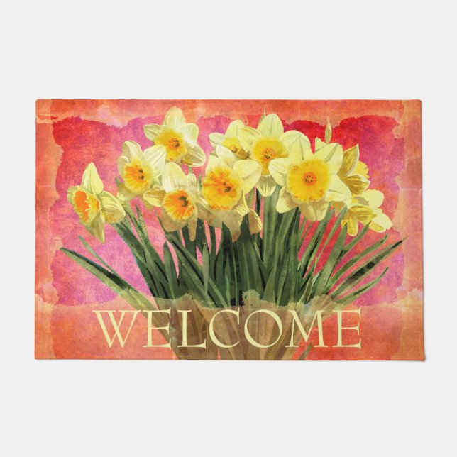 Tapete Daffodils Amarelos em Coral Bem-vindo (Frente)