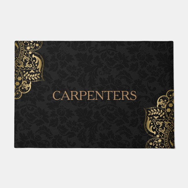 Tapete Damasco Preto E Dourado Traço Floral (Frente)