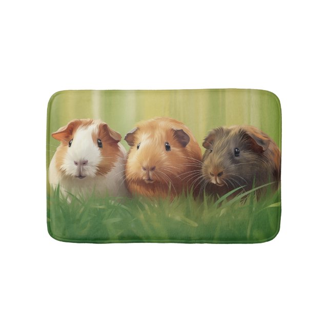 Tapete De Banheiro 3 Suínos guineenses na grama (frente)