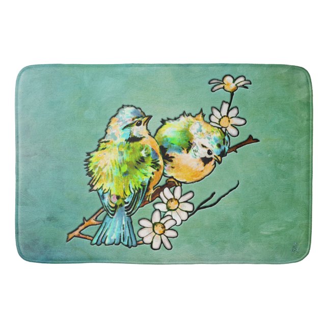 Tapete De Banheiro 3D e Aquarela Ilusão de Par de Galinhas (Frente)