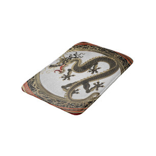 Tapete De Banheiro [600] Dragão Oriental Dourado e negro
