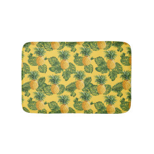 Tapete De Banheiro Abacaxis e Folhas Tropicais Em Dourado