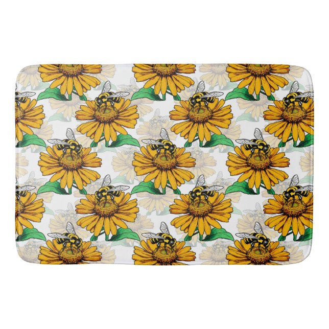 Tapete De Banheiro Abelha na Design de padrão de flores de girassol (Frente)