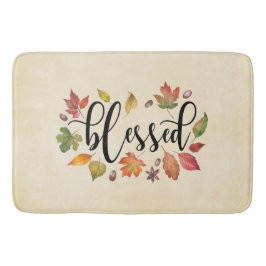 Tapete De Banheiro Abençoado Com A Caligrafia Negra E Folhas De Outon