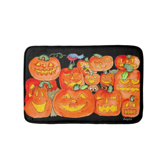 Tapete De Banheiro Abóboras de Halloween com Animais (frente)