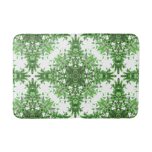 Tapete De Banheiro Abstract Floral Pattern In Black & Green On White (Frente)
