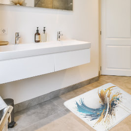 Tapete De Banheiro Abstrato Azul e Banheira Dourada - Design dinâmico