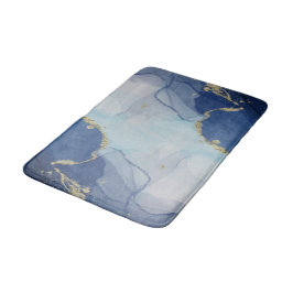 Tapete De Banheiro Abstrato de Agate Azul e Dourado