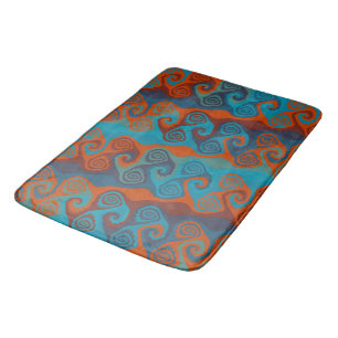 Tapete De Banheiro Abstrato de espiral laranja e turquesa