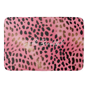 Tapete De Banheiro Abstrato de Impressão de Leopardo Preto Rosa