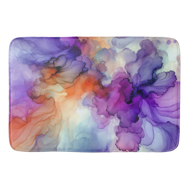 Tapete De Banheiro Abstrato de Tinta de Álcool Laranja e Roxo (Frente)