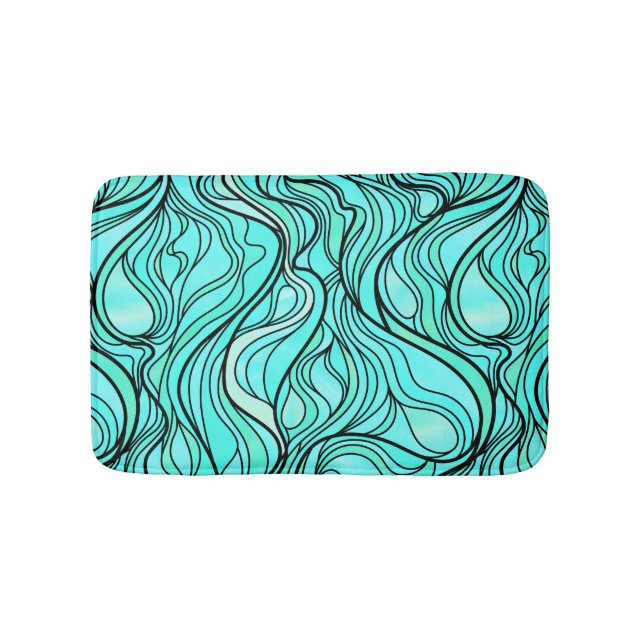 Tapete De Banheiro Abstrato de Vidro Colchado Teal (frente)