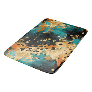 Tapete De Banheiro Abstrato-leopardo-laranja Dourado-Aqua