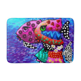 Tapete De Banheiro Abstrato Náutico Trio Colorida de Peixes Whimsical