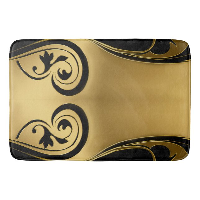 Tapete De Banheiro Abstratos com ênfase Dourada em preto-e-branco (Frente)