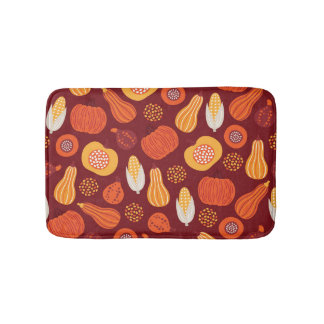Tapete De Banheiro Ação de Graças Pumpkin Brown Seamless Pattern.