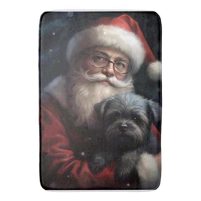 Tapete De Banheiro Affenpinscher com Papai Noel Natal Festivo (Frente Vertical)