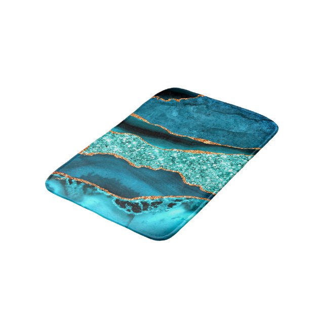 Tapete De Banheiro Agate Teal Blue Marble Aqua Bath Mat (Angulado)