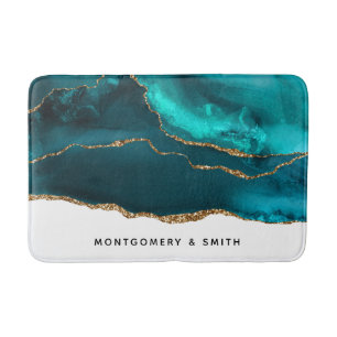 Tapete De Banheiro Agato Teal Moderno de Na moda e Faixa Dourada de B