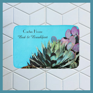 Tapete De Banheiro Agave e Picly Pear Cactus na Parede Turquesa