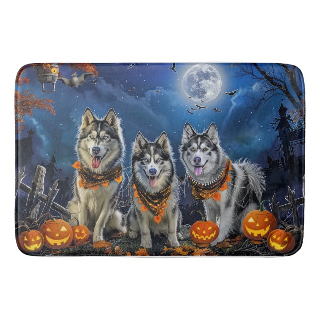 Tapete De Banheiro Alaskan Malamute Halloween Spooky (Frente)