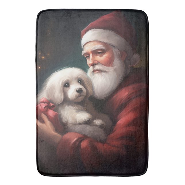 Tapete De Banheiro Algodão De Tulear Com Natal Papai Noel (Frente Vertical)