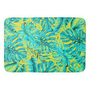 Tapete De Banheiro Amarelo & Turquesa Folhas de Palmeira Tropical Ilh