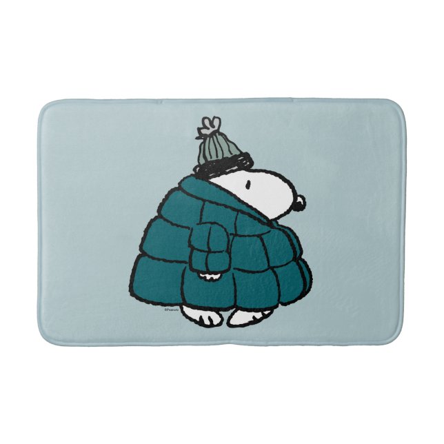 Tapete De Banheiro Amendoins | Jaqueta Puffer de inverno de Snoopy (Frente)